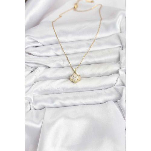 316L Çelik Zincir Gold Renk Zirkon Taşlı Yonca Model Kadın Kolye