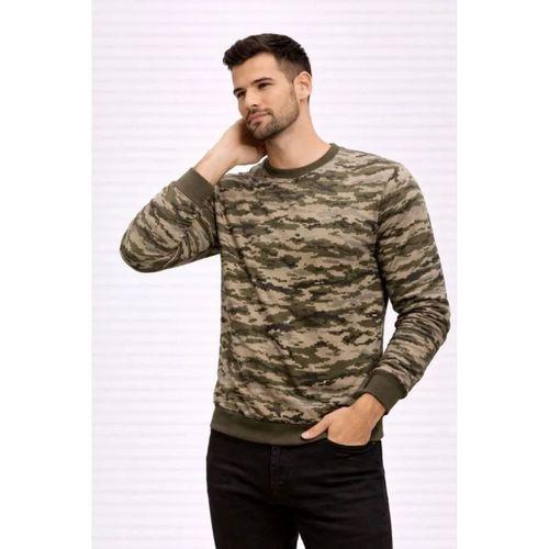 Erkek Kamuflaj Desenli 2 İplik 4 Mevsim Uzun Kollu Bisiklet Yaka Sweatshirt - Kamuflaj