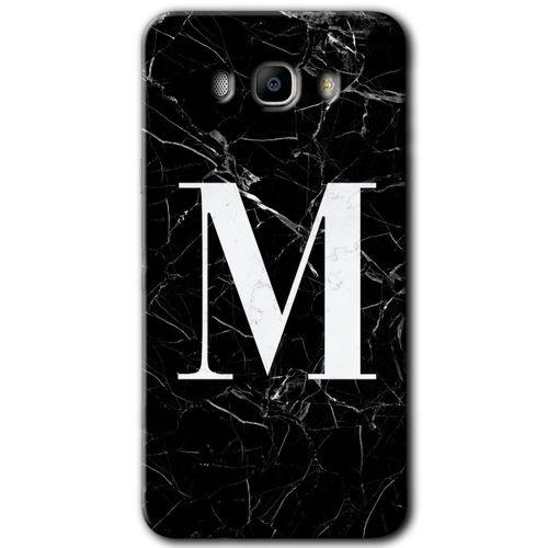 Galaxy J7 2016 Kılıf HD Desen Baskılı Arka Kapak - Siyah Mermer Desenli M Harfi + Kırılmaz Cam