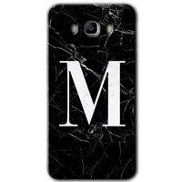 Galaxy J7 2016 Kılıf HD Desen Baskılı Arka Kapak - Siyah Mermer Desenli M Harfi + Kırılmaz Cam