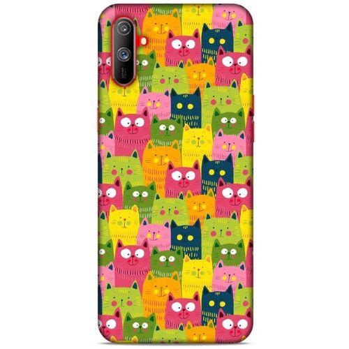 Lopard Oppo Realme C3 Uyumlu Kılıf Kediler (35) Fit Design Kılıf Sarı Yeşil