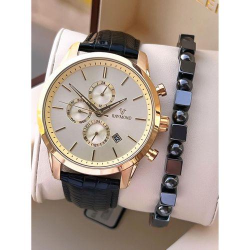 Raymond Nişan Ve Damatlara Özel Deri Kordon 2 Yıl Garantili 5 Atm Erkek Kol Saati+Bileklik RMD.42