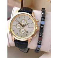 Raymond Nişan Ve Damatlara Özel Deri Kordon 2 Yıl Garantili 5 Atm Erkek Kol Saati+Bileklik RMD.42