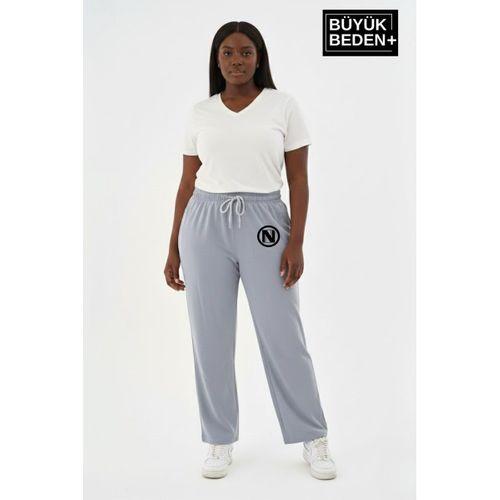 Kadın Büyük Beden N Logo Baskılı Rahat Kesim Paça Reçme ince Eşofman Altı SPR26EAK952-4