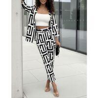 Kadın Uzun Kollu önü Açık Desenli Iki Iplik Ceket Ve Pantolon Ikili Takım