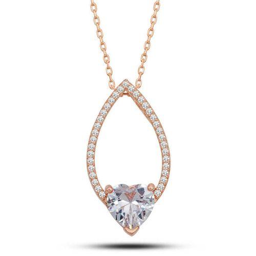 Lucky Life 925 Ayar Gumuss Rose Kalp Beyaz Taşlı Damla Lucky Life Lucky Life Kadın Kolye