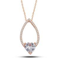 Lucky Life 925 Ayar Gumuss Rose Kalp Beyaz Taşlı Damla Lucky Life Lucky Life Kadın Kolye