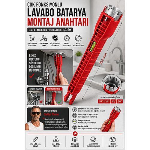 Çok Fonksiyonlu Musluk Lavabo Batarya Montaj Anahtarı Tesisat Tamir El Aleti Ev Tipi Lavabo Altı Dar Alan Somun Sıkma Sökme Aparatı 723533