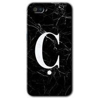 MRCİLETİSİM Realme C2 Kılıf HD Desen Baskılı Arka Kapak + Temperli Cam - Siyah Mermer Desenli Ç Harfi