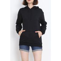 Kapşonlu Kanguru Sweat Siyah