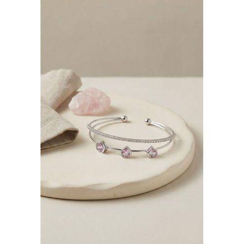 Pembe Kalp Model Zirkon Taşlı Gümüş Renk Kadın Bileklik