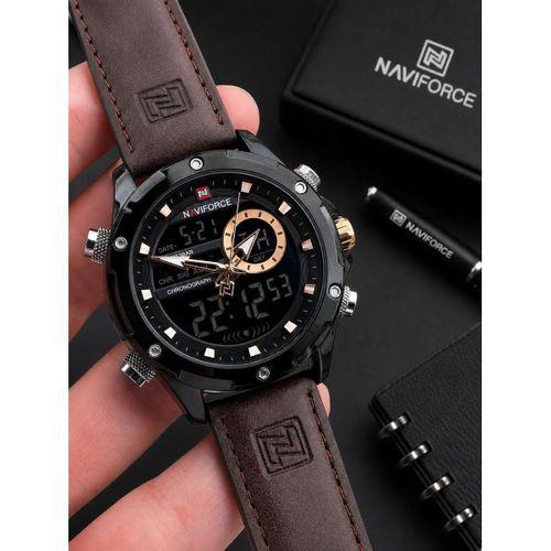 Naviforce Deri Kordon Dijital & Analoğ Mekanizma Bileklik Hediyeli 3 ATM Erkek Kol Saati NF9264.4