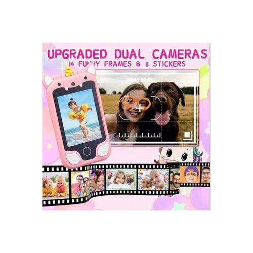 Çocuklar İçin Eğitici Telefon Dokunmatik Ekran Çift Kameralı Fenerli Müzik Çalar Oyun Video Pembe