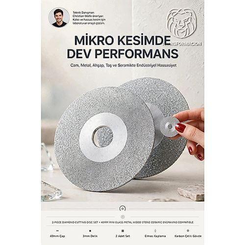 2'li Elmas Kesici Disk Seti 40 mm Mini Cam Metal Ahşap Taş Seramik Kesme Ucu Gravür Uyumlu 723640