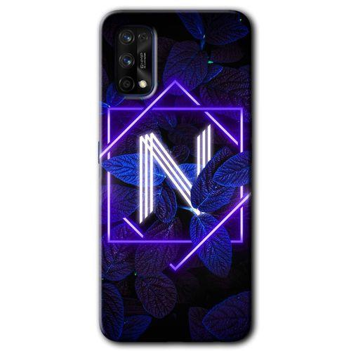Realme 7 Pro Kılıf HD Desen Baskılı Arka Kapak + Temperli Cam - Dark Neon Yaprak N Harfi