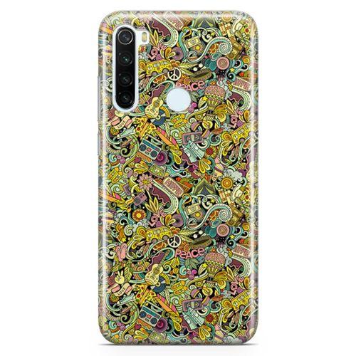 Xiaomi Redmi Note 8 Kılıf Hippie Doodle Arka Kapak Koruma Desenli Full Koruyucu