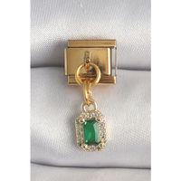 316L Çelik Gold Renk Sallantı Kare Yeşil Zirkon Taşlı Nomination Charm