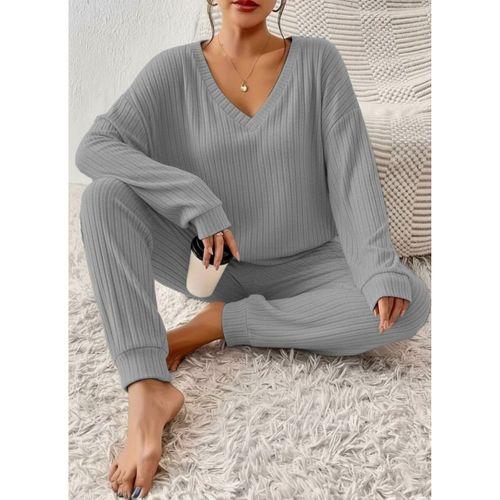 Kadın Uzun Kollu V Yakalı Kaşkorse Bluz Ve Pantolon Ikili Takım