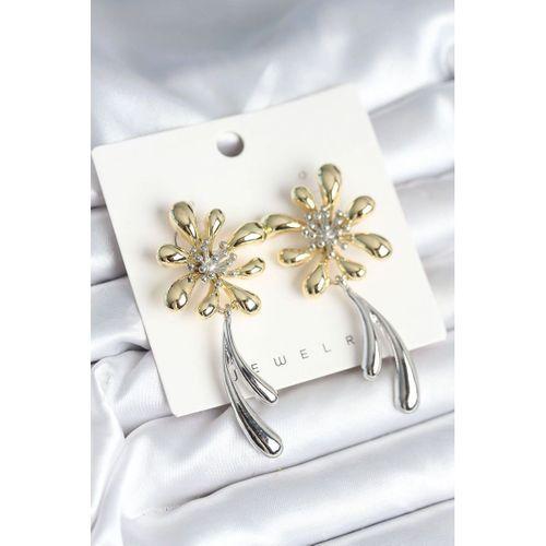Çiçek Model Gold Gümüş Renk Kadın Küpe