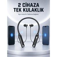 Boyun Bantlı Bluetooth Kulaklık Dijital Ekranlı Mikrofonlu Çift Telefon Bağlantılı Kablosuz Müzik Ve Görüşme Kulaklığı