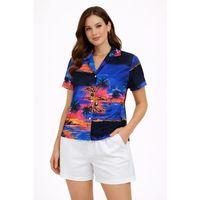 Gün Batımı Tropikal Desenli Kısa Kol Gömlek Şort Takım Yazlık Rahat Kalıp - Desenli