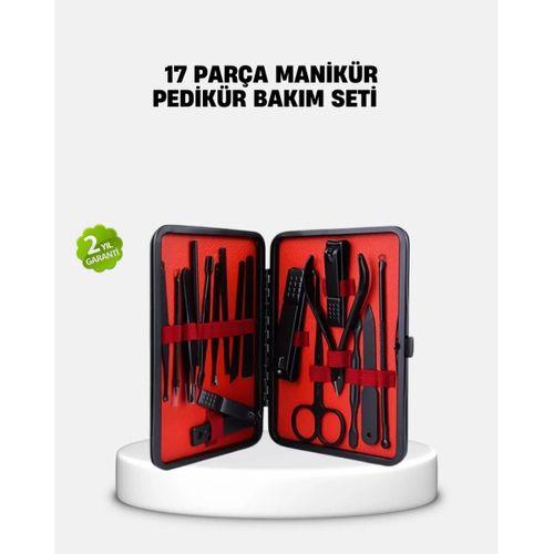 17 Parça Profesyonel Manikür Pedikür Seti Paslanmaz Çelik Siyah Kutu