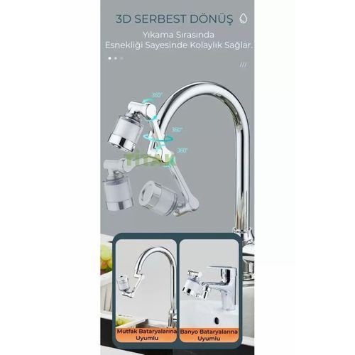 Filtreli Mutfak Banyo Musluk Başlığı 180 Derece Dönebilen Fonksiyonel Evrensel Büyük Boy