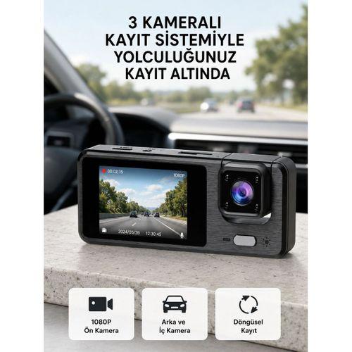Park Modlu 3 Kameralı Araç Kayıt Cihazı 1080p Ön Kamera 2’’ Ekran