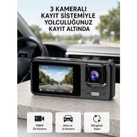 Park Modlu 3 Kameralı Araç Kayıt Cihazı 1080p Ön Kamera 2’’ Ekran