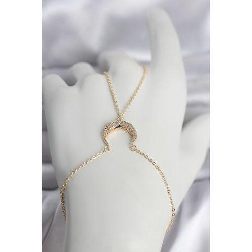 Pirinç Gold Renk Hilal Model Zirkon Taşlı Kadın Şahmeran