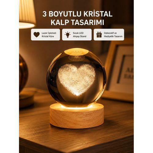 Romantik Kalpli Kristal Cam Küre Usb’li Işıklı Dekoratif Obje