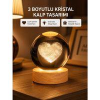 Romantik Kalpli Kristal Cam Küre Usb’li Işıklı Dekoratif Obje