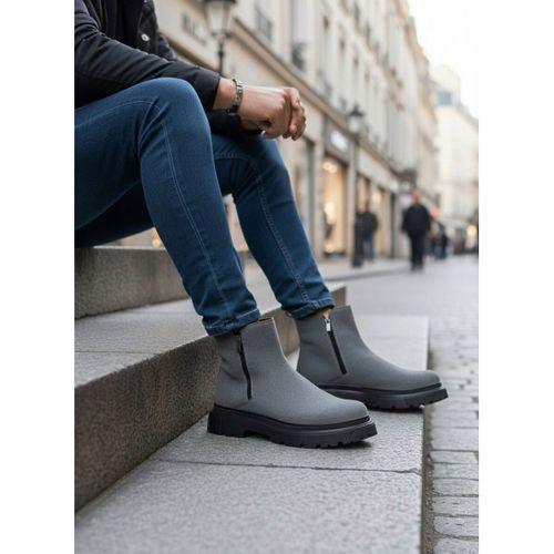 BA0777 Süet Füme Çift Fermuarlı Erkek Yarım Bilek Bot