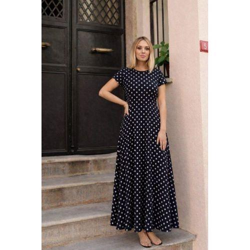 Kadın Kısa Kollu Bisiklet Yaka Puantiyeli Maksi örme Krep Elbise