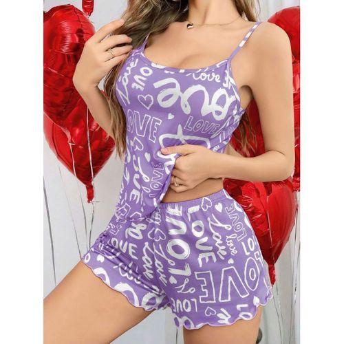 Kadın Pembe Love Yazı Desenli Şortlu Pijama Takımı 5059