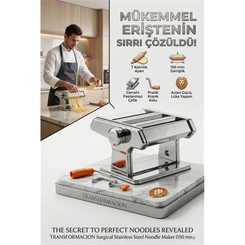 Profesyonel Erişte ve Makarna Makinesi - 7 Ayarlı Çelik Hamur Açma Spagetti Makinası  723137