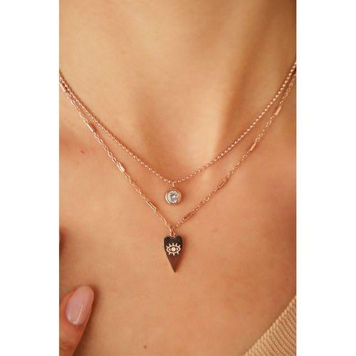 Lina Tia Kadın Arcobalenovita Çelik Model Rose Gold Kaplama Su Yolu Gerdanlık Zincirli Zirkon Taşlı Göz Kolye