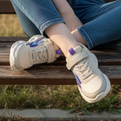 Wisco 069 Bej-Lila Cırtlı Kız Çocuk Spor Ayakkabı