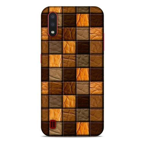 Samsung Galaxy A01 Kılıf Patchwork (32) Soft Silikon Kılıf Turuncu Kahve