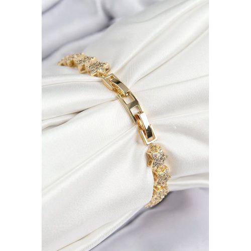VIP Seri Pirinç Zirkon Taşlı Sıralı Yıldız Model Gold Renk Kadın Bileklik