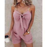 Kadın Askı Aksesuarlı önü Bağlama Detay Salopet şort Tulum