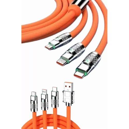 120w Silikon Metal Uçlu Led Işıklı 3 In1 Şarj Kablosu 1.2m