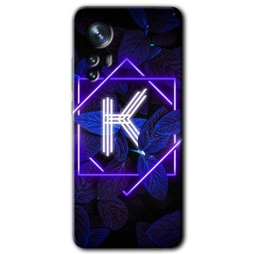 Xiaomi Mi 12 Pro Kılıf HD Desen Baskılı Arka Kapak + Temperli Cam - Dark Neon Yaprak K Harfi