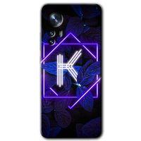 Xiaomi Mi 12 Pro Kılıf HD Desen Baskılı Arka Kapak + Temperli Cam - Dark Neon Yaprak K Harfi
