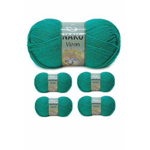 5 Adet Vizon Premium Akrilik El Örgü İpi Yünü Renk No:181 Ördek Başı Yeşil