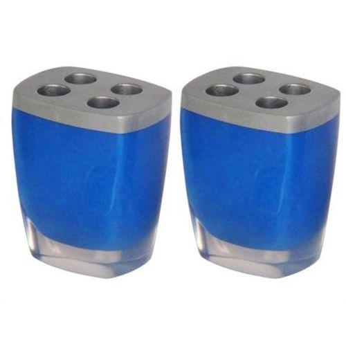 2 Adet Diş Fırçalık Gri Mavi Poliresin 8X4X11Cm Banyo Seti