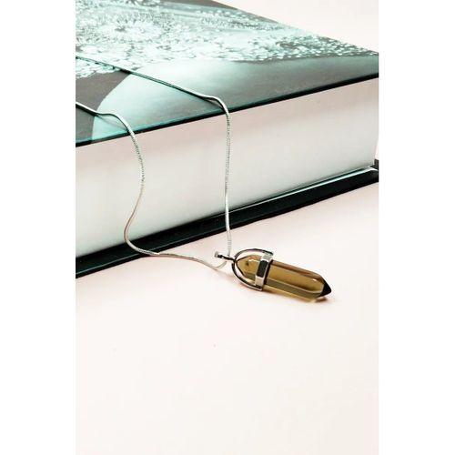 Dumanlı Kuvars Doğal Taşı Zincirli El Yapımı Tasarımlı Kolye Uç: 3,5 cm Zincir: 20 cm Kutulu