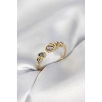 Gold Renk Mor Damla Zirkon Taşlı Kadın Yüzük