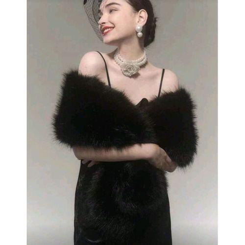 Kürk Orijinal Siyah Seksi Omuzluk Şık Kürk