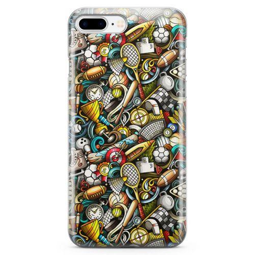 Apple iPhone 8 Plus Kılıf Basket Futbol Doodle Arka Kapak Koruma Desenli Full Koruyucu